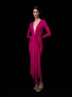 The Lorena Midi Dress In Fuchsia