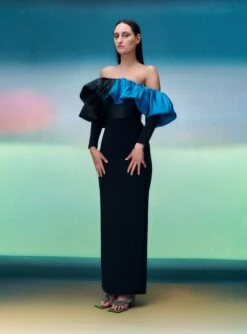 The Elson Maxi Dress In Cerulean Blue & Black Ombre