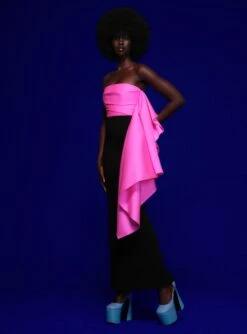 The Milena Maxi Dress In Hot Pink & Black