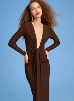 The Lorena Midi Dress In Mocha -Solace Dress Shop 220718 SolaceLondon SS23 46 062 R1