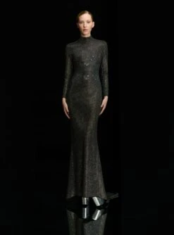 The Vivienne Crystal Maxi Dress In Black