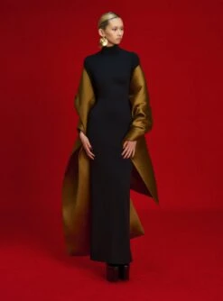 The Lyana Maxi Dress In Gold And Black