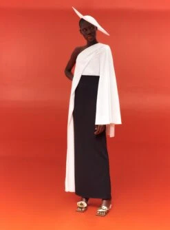 The Marcelle Maxi Dress In Cream & Black -Solace Dress Shop SOLACE LONDON OS30019 MARCELLE MAXI DRESS WINTER WHITE BLACK 1