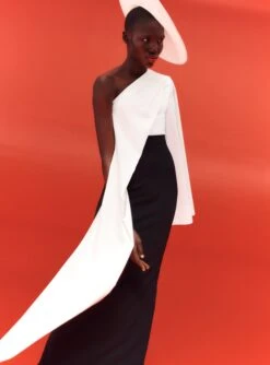 The Marcelle Maxi Dress In Cream & Black -Solace Dress Shop SOLACE LONDON OS30019 MARCELLE MAXI DRESS WINTER WHITE BLACK 3