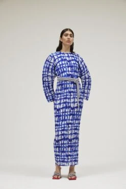 The Mirabelle Dress In Cobalt Blue Painted Check -Solace Dress Shop solace london os21061a mirabelle colbalt blue painted check front 2