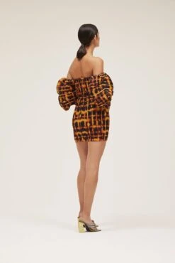 The Skye Dress In Brown Painted Check -Solace Dress Shop solace london os27050a skye brown painted check back 3